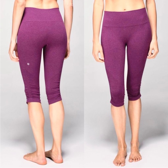lululemon athletica Pants - Lululemon In The Flow Crop II Sz 4 In Heathered Berry Yum Yum